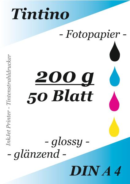 Tintino 50 Blatt Fotopapier DIN A4 200g/m² -einseitig glänzend-